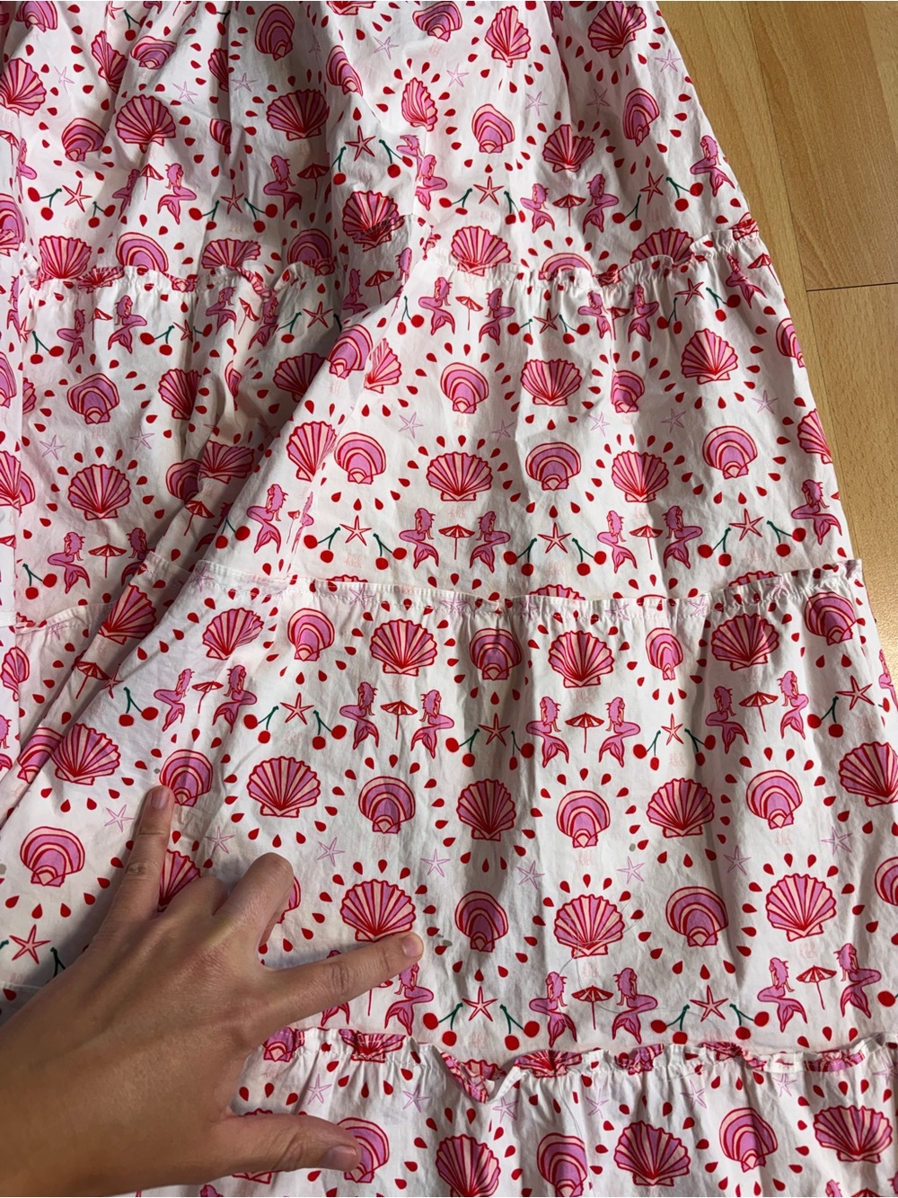Hill House Ellie Nap Dress Pink & Red Mermaid & Shells Smocked Midi Dress Large - Picture 11 of 11